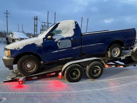 Cash ForCars | Ford F-150 Junk Car on Trailer for Scrap Metal Recycling